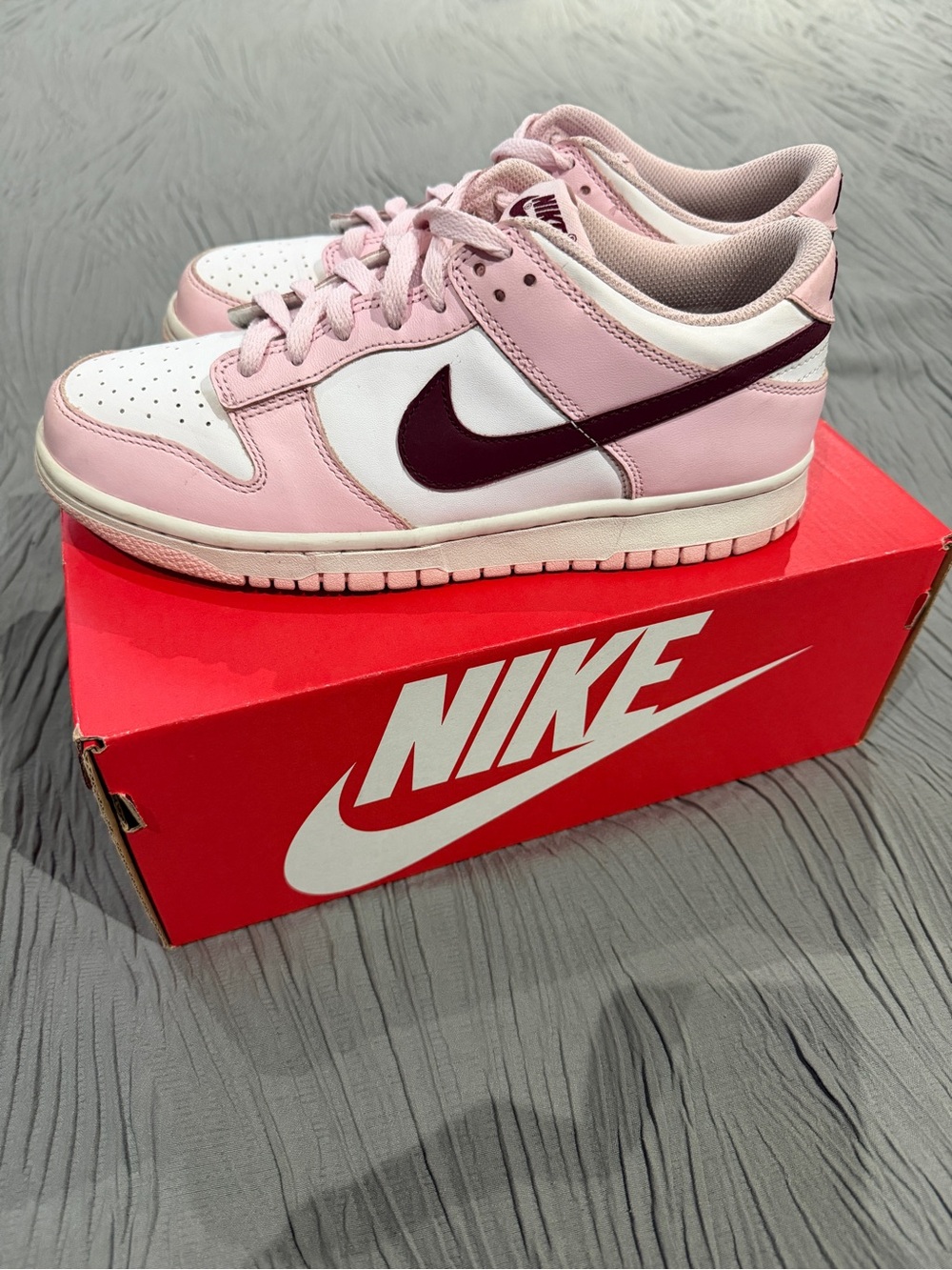 Nike Dunk Low Sneakers in Light Pink and Maroon - Woman’s Size 8.5
